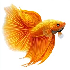 Fototapeta premium A vibrant betta fish with flared fins and striking colors, front diagonal view, fish isolated on white background color, photorealistic accuracy, good composition, high resolution