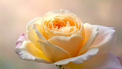Close-up of a vibrant, pastel yellow rose