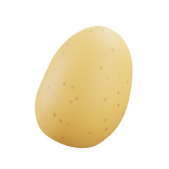 3D illustration of single fresh potato with yellow skin, isolated on white background, organic healthy root vegetable for cooking, diet, and nutrition.