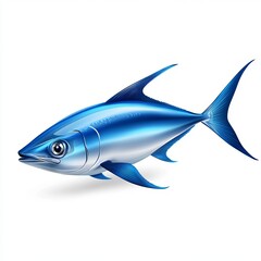 Fototapeta premium A freshly caught mackerel with metallic blue sheen and pointed fins, side perspective, fish isolated on white background color, photorealistic accuracy, good composition, high resolution