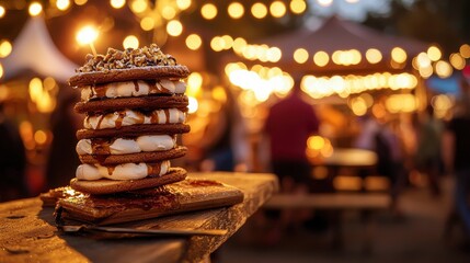 Delicious Toasted S'mores Dessert with Cozy Outdoor Lights