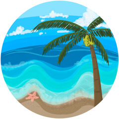 Obraz premium Handdrawn Tropical Beach Palm Illustration