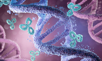 DNA Double Helix Spiral Molecule Structure, molecule or atom Science or medical background, 3d illustration.