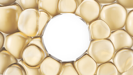 cosmetic skincare oil bubble with empty circle space for placing product package or logo 3d rendering.