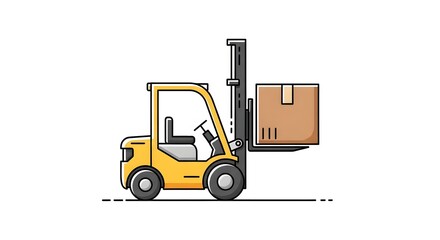 Naklejka premium Yellow forklift lifting a cardboard box.