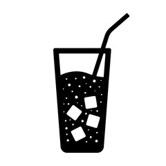 Glass with straw icon. Black silhouette. Front side view. Vector simple flat graphic illustration. Isolated object on white background. Isolate.