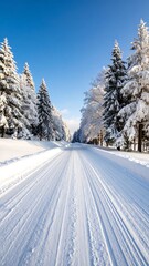 Fototapeta premium Snowy road through a winter forest