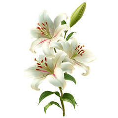 Fototapeta premium Elegant white lily flower isolated on transparent background, a symbol of purity and beauty isolated on a transparent background