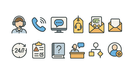 Communication and service icon set. customer support, call center flat icons