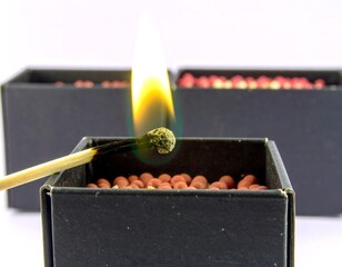 Matchstick burning in a box