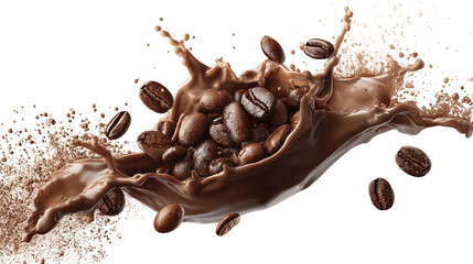 Flying whirl roasted coffee beans in the air studio shot with transparent background png