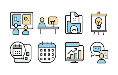 Obraz premium Business and office line icon set. professional, work, meeting icons collection