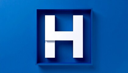 Fototapeta premium White capital letter H in a blue square frame