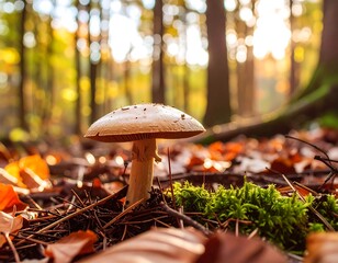 Autumn mushroom in a forest floor