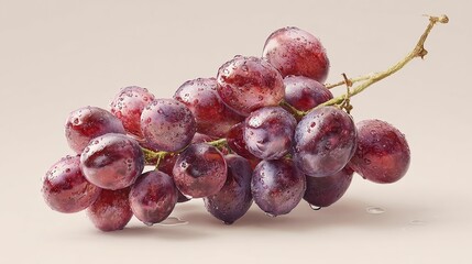 Fototapeta premium Close-up of a bunch of red grapes covered in water droplets, against a light beige background