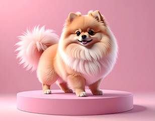 Cute Pomeranian on a pink pedestal