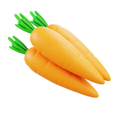 3d illustration fresh orange carrots with green leaves, organic vegetable food for cooking, farming, kitchen nutrition, healthy lifestyle, and natural diet.
