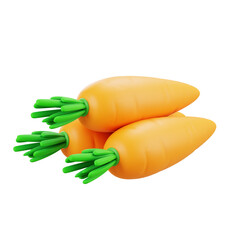 3d illustration carrot vegetable with green top, organic food for cooking, fresh nutrition, natural farming, healthy lifestyle, ingredient, and kitchen decoration.
