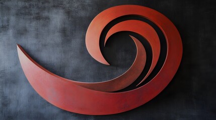 Fototapeta premium Abstract Red Swirl Sculpture on Textured Wall image