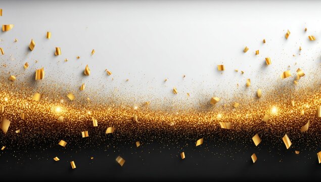 Gold confetti bursts over gradient background