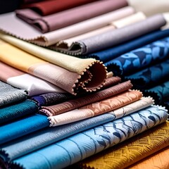Colorful fabric swatches arranged in a stack