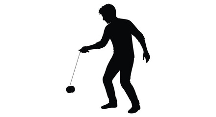 Silhouette of a man skillfully playing with a classic yo yo toy
