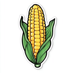 Golden Corn Delight: A vibrant, detailed illustration of a fresh, juicy ear of corn, bursting with sunny yellow kernels and lush green husks.