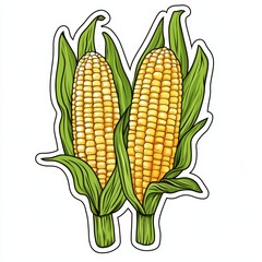 Harvest's Embrace: Close-up, vivid illustration of two corn cobs with lush green leaves, celebrating agriculture and culinary delights.