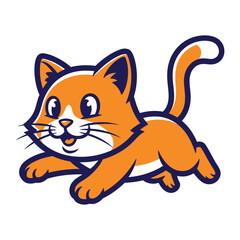 Playful Kitten: A cute cartoon kitten with vibrant orange fur leaps joyfully, its playful energy captured in a dynamic and engaging pose. 