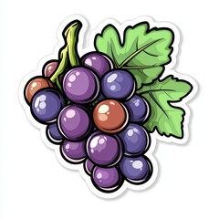 Illustration of a Bunch of Grapes: A vibrant illustration of a bunch of grapes, featuring plump, juicy fruit, leaves, and stem. This colorful artwork exudes a sense of freshness and natural abundance.