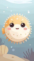 Cute pufferfish in underwater scene