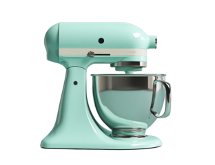 Mint green stand mixer isolated on transparent background, a kitchen appliance isolated on a transparent background