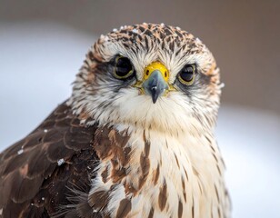 Close-up of a hawk in the snow