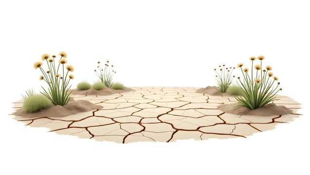 Ecology A salt flat with cracked earth and halophytic plants, scene isolated on a white background, for arid ecosystem visuals, plant adaptation(4)