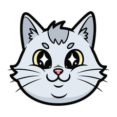Obraz premium Animated Feline Portrait: A charming and adorable cartoon of a domestic cat with large, expressive eyes and a playful smile, perfect for a children's book illustration or a whimsical design.