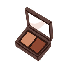 Eyeshadows in decorative cosmetic case. Compact box with mirror, eye shadow, shades palette. Makeup tool, beauty accessory package, open pack. Flat vector illustration isolated on white background