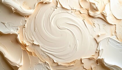 Stucco patchwork with skim coat swirls warm off white wide central copy space representing refined plaster finish suitable for architecture interior decor and branding