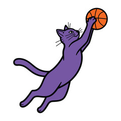 Cat Dunking a Ball: A playful cat, embodies agility and skill, soaring through the air to dunk a basketball with precision and determination, showcasing the animal's athletic prowess.