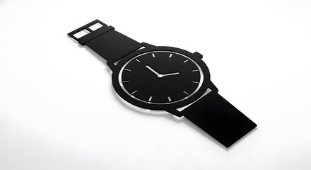 Elegant Black Wristwatch on White Surface: A Modern Timepiece.