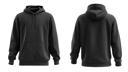 Front and back view of a dark gray hoodie