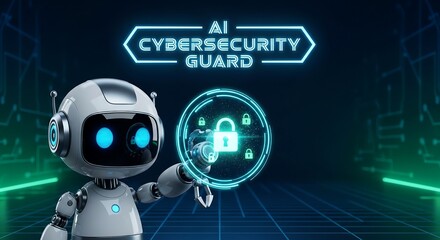 Ai cybersecurity guard robot protecting data with digital lock