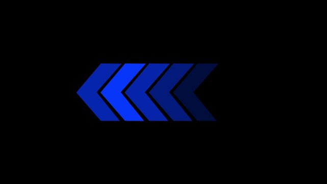Horizontal Row of Blue Chevron Arrows Pointing Leftward on Black Background direction