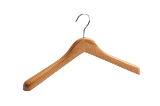 Light brown wooden hanger with a metal hook