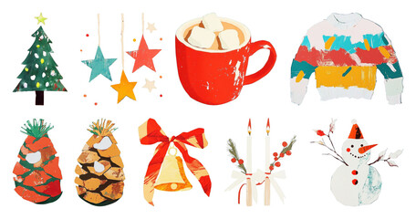 PNG Festive holiday icons collection, element set on transparent background