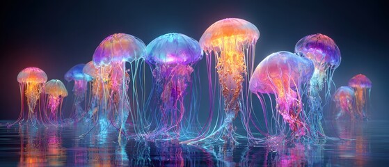 Vibrant Luminous Jellyfish Swarm with Ethereal Neon Glow.