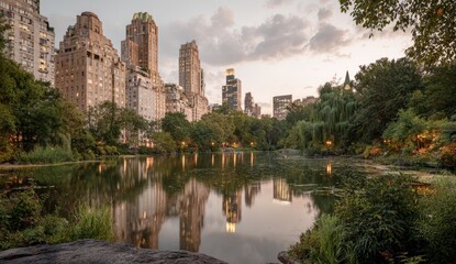 City park pond at dusk