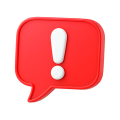 Shiny red attention alert icon exclamation mark button 3d rendering