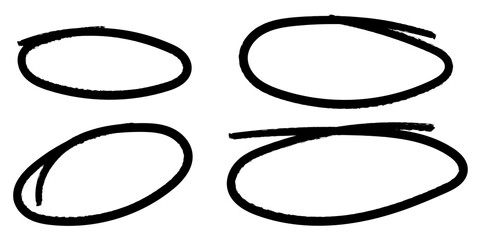 Black hand drawn sketch circles isolated on transparent background for highlight