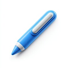 A digitally rendered, light-blue pen with a white clip and tip, angled slightly, on a white background