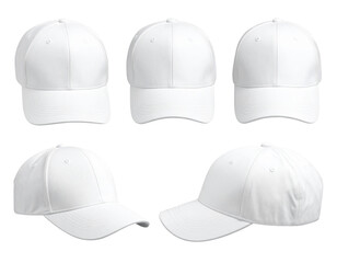 Set of White Baseball Caps Viewed from Front and Side, Isolated PNG
